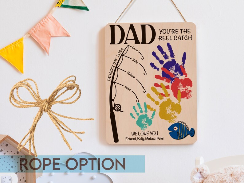 Personalized Fishing Handprint Sign for Dad, DIY Handprint Fishing Sign ...
