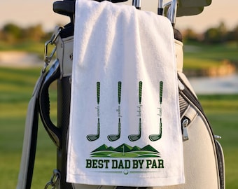 Personalized Golf Towel for Dad, Best Dad By Par Gift with Kids Names, Custom Father’s Day Golf Gift for Dad Grandpa, Golf Lover Gift