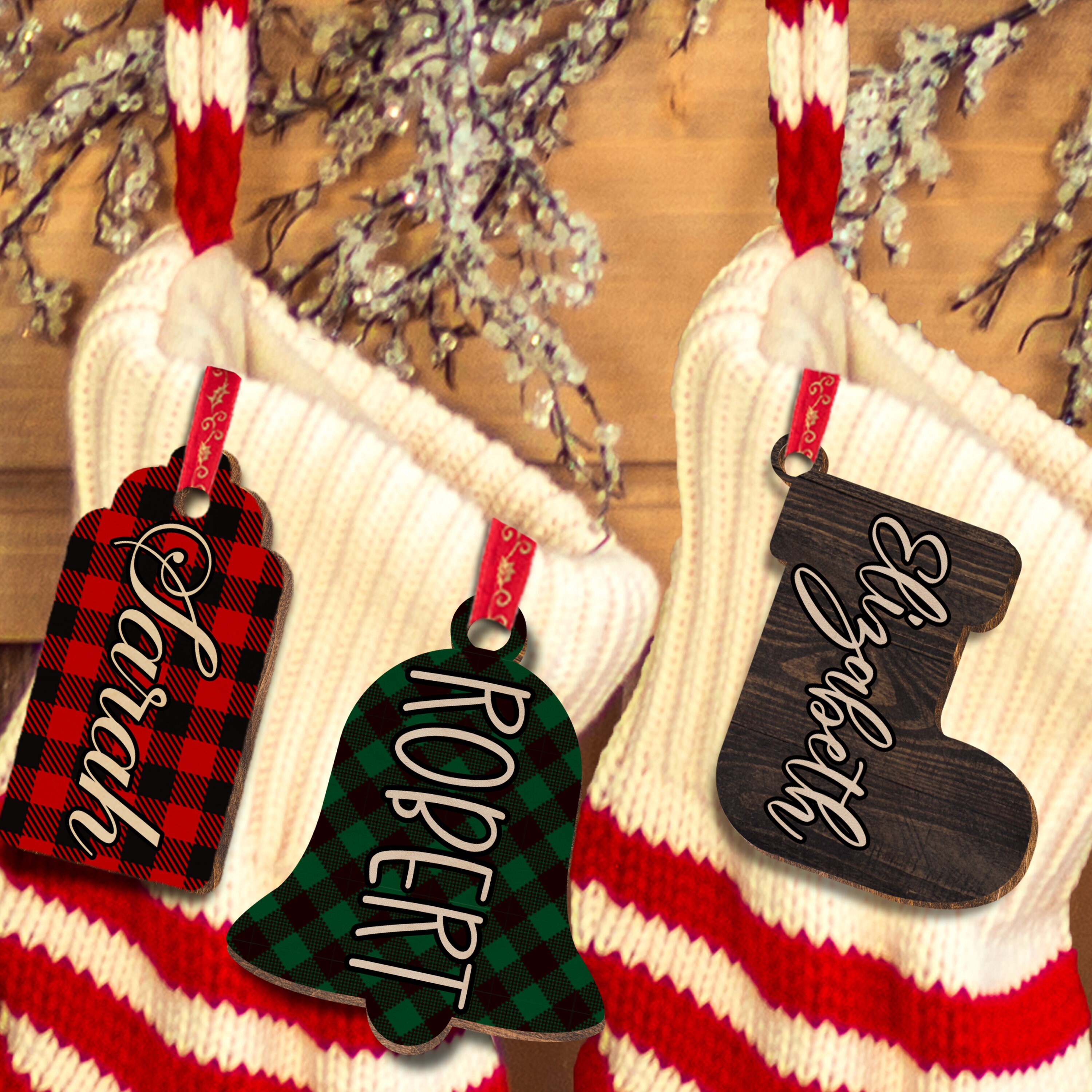 Personalized Christmas Wooden Name Tag Customized Wood Name Etsy