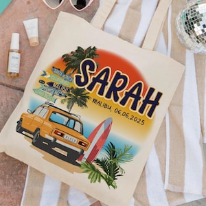 Beach Tote Bag for Girls, Custom Beach Bag, Bridesmaid Gift Bag, Bachelorette Gifts for Bridesmaid, Natural Canvas Tote Bag, Custom Tote Bag image 4
