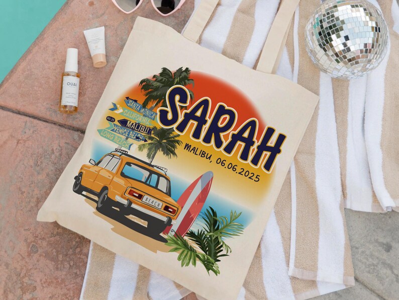 Beach Tote Bag for Girls, Custom Beach Bag, Bridesmaid Gift Bag, Bachelorette Gifts for Bridesmaid, Natural Canvas Tote Bag, Custom Tote Bag image 4