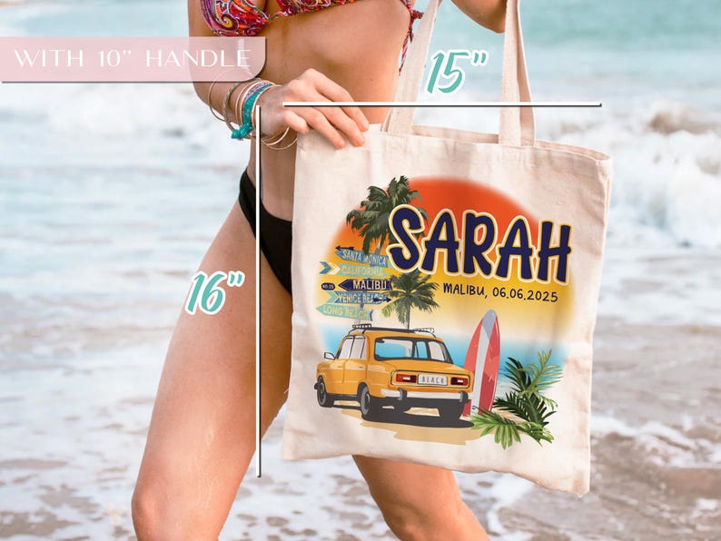 Beach Tote Bag for Girls, Custom Beach Bag, Bridesmaid Gift Bag, Bachelorette Gifts for Bridesmaid, Natural Canvas Tote Bag, Custom Tote Bag image 7