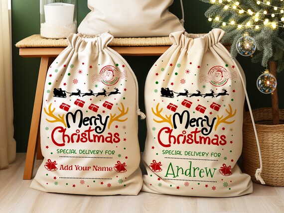 Personalized Christmas Gift Sack for Christmas Custom Large Santa Sack Bags Custom Christmas Gift Bag Christmas Eve Box Holiday Gift Bag Etsy