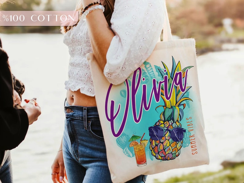 Beach Tote Bag for Girls, Custom Beach Bag, Bridesmaid Gift Bag, Bachelorette Gifts for Bridesmaid, Natural Canvas Tote Bag, Custom Tote Bag image 10