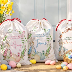 Custom Easter Basket, Personalized Easter Sack for Easter, Easter Egg Hunts, Bunny Baskets for Kids Bag, Boys Girls Easter Gifts, Bunny Sack immagine 4