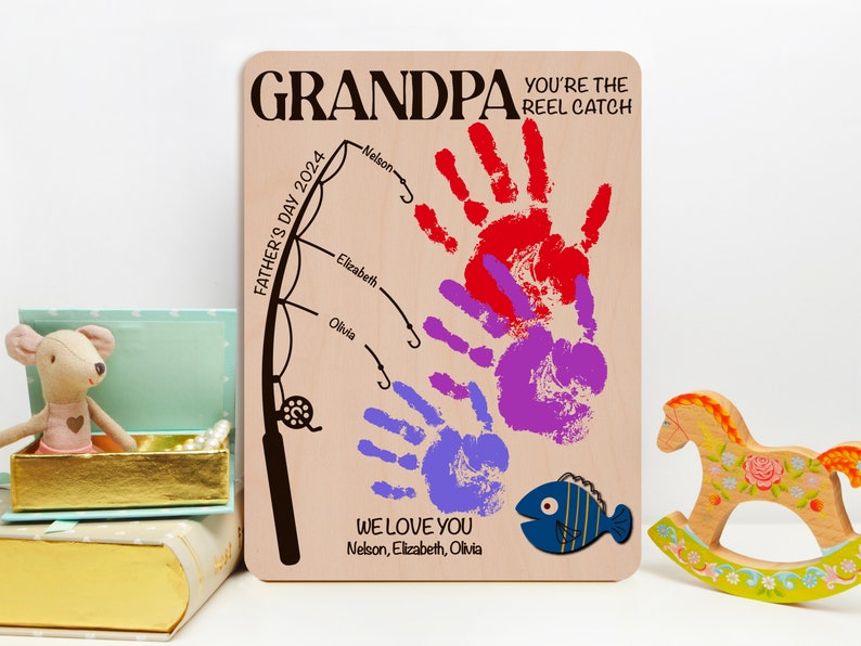 Personalized Fishing Handprint Sign for Dad, DIY Handprint Fishing Sign ...