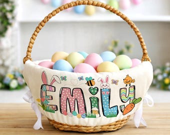 Personalized Easter Basket Liner, Custom Name Easter Egg Hunt Basket Liner, Kids Easter Basket Decoration, Bunny Boy or Girl Easter Gifts