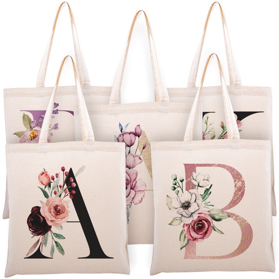 Personalized Floral Initial Canvas Tote Bag for Everyday Use 