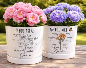 Custom Bible Verse Flower Pot, Personalized Christian Name Pot With Bible Verses, Ceramic Pot, Garden Plant Pot, Religious Gift for Her