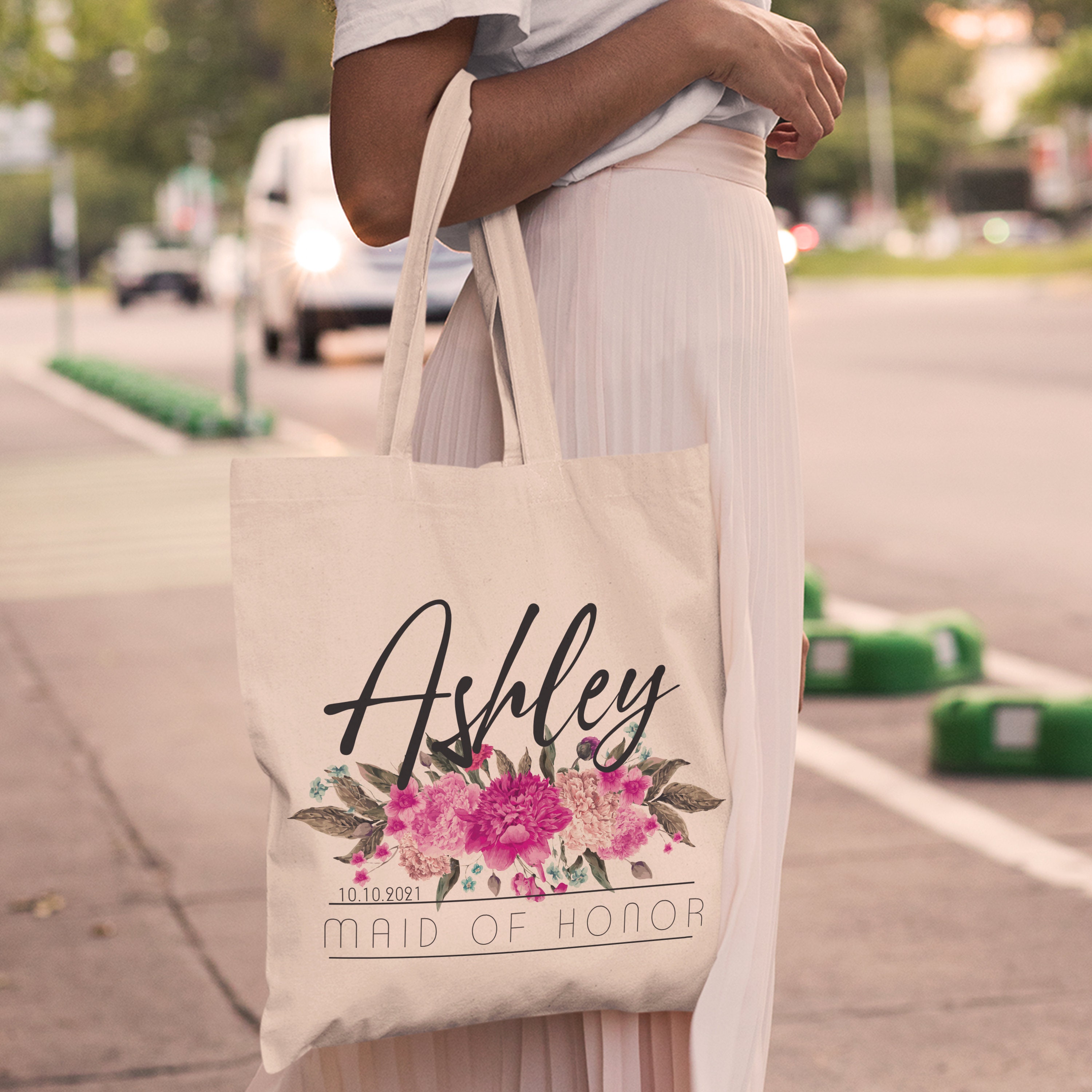 Customized Wedding Tote Bag for Gift Personalized Floral Bag Etsy
