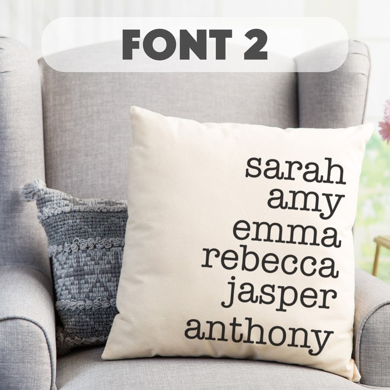 Personalized Family Name Throw Pillow Case Customize with Names Housewarming Cover Gift 18X18 Covers Gifts Christmas Gifts for Mom FONT 2