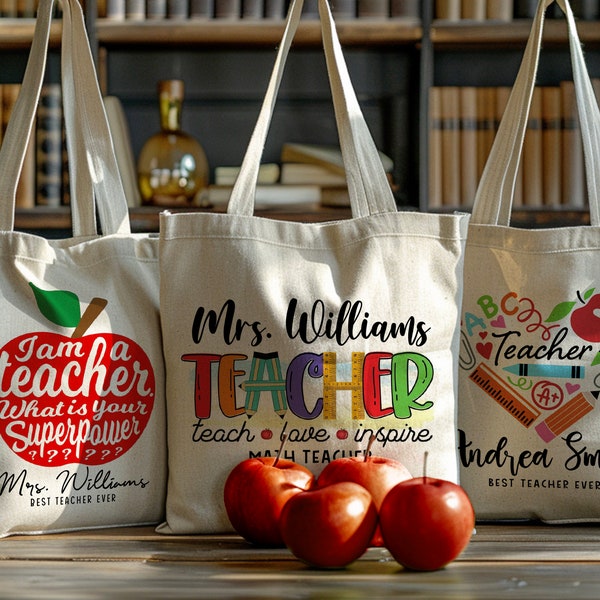 Teacher Appreciation Gift Tote Bag, Custom Teacher Gift, Boho Rainbow Tote Bag, Teacher Gifts, Gift For Teacher, End of School Year Gift
