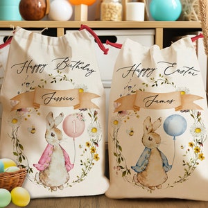 Personalized Easter Sack for Easter Custom Bunny Bag | Custom Kids Birthday Bag | Bag for Boys Girls | Easter Egg Hunts | Easter Basket Gift