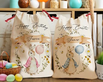 Personalized Easter Sack for Easter Custom Bunny Bag | Custom Kids Birthday Bag | Bag for Boys Girls | Easter Egg Hunts | Easter Basket Gift