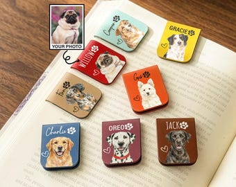Custom Dog Cat Magnetic Bookmark, Personalized Dog Photo Bookmark, Pet Portrait Leather Bookmark, Pet Remembrance Gift, Pet Book Lover Gifts