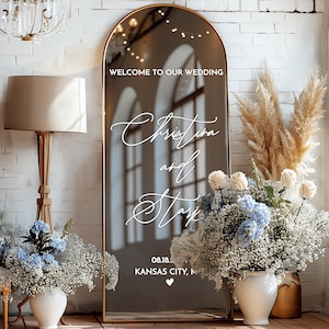 Welcome Wedding Sign, Vinyl Mirror Decal, Custom Wedding Decor, Welcome Engagement Party Mirror Decal for Wedding, Reception Welcome Sign image 5