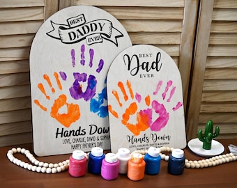 Fathers Day Gifts from Kids, Dad Wood Sign, Best Dad Handprint Sign, Best Dad Ever Hands Down, Gifts for Dad, Handmade Dad Birthday Gift