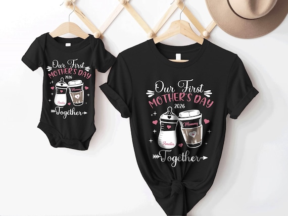 Our First Mothers Day Matching Shirt, Baby Bottle and Cup of
