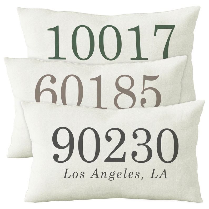 Personalized Zip Code Lumbar Pillow Case Engagement Present, Custom Cushion cover Custom Throw Pillow Decorative Housewarming gift Newlywed image 4
