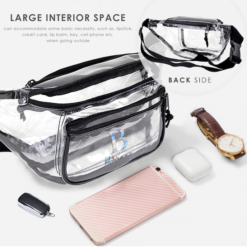 Personalized Initial Clear Fanny Packs Women Men Stadium Approved Waist Bags Custom Transparent Belt Bag Stadium Bag Concert Beach Gifts Bild 1