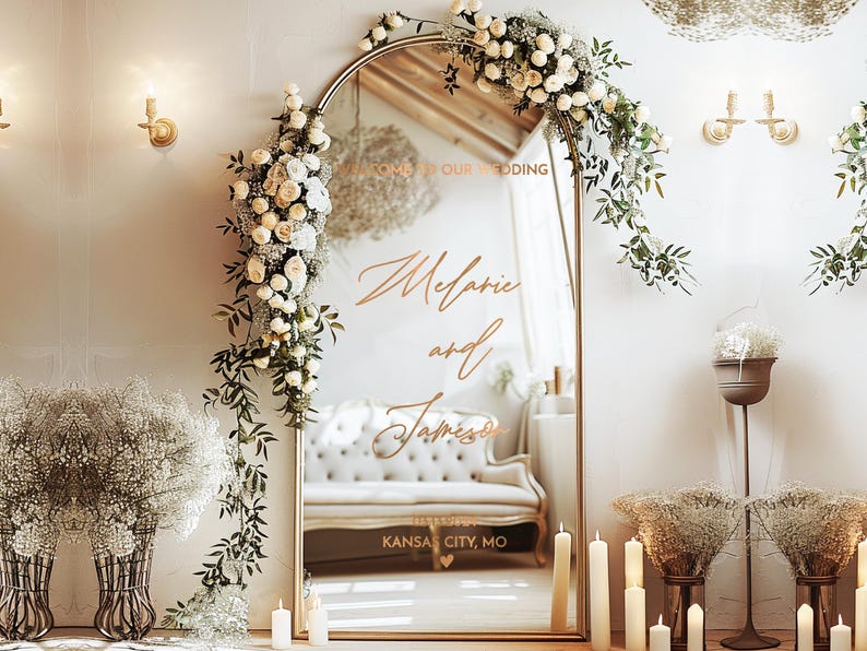 Welcome Wedding Sign, Vinyl Mirror Decal, Custom Wedding Decor, Welcome Engagement Party Mirror Decal for Wedding, Reception Welcome Sign image 10