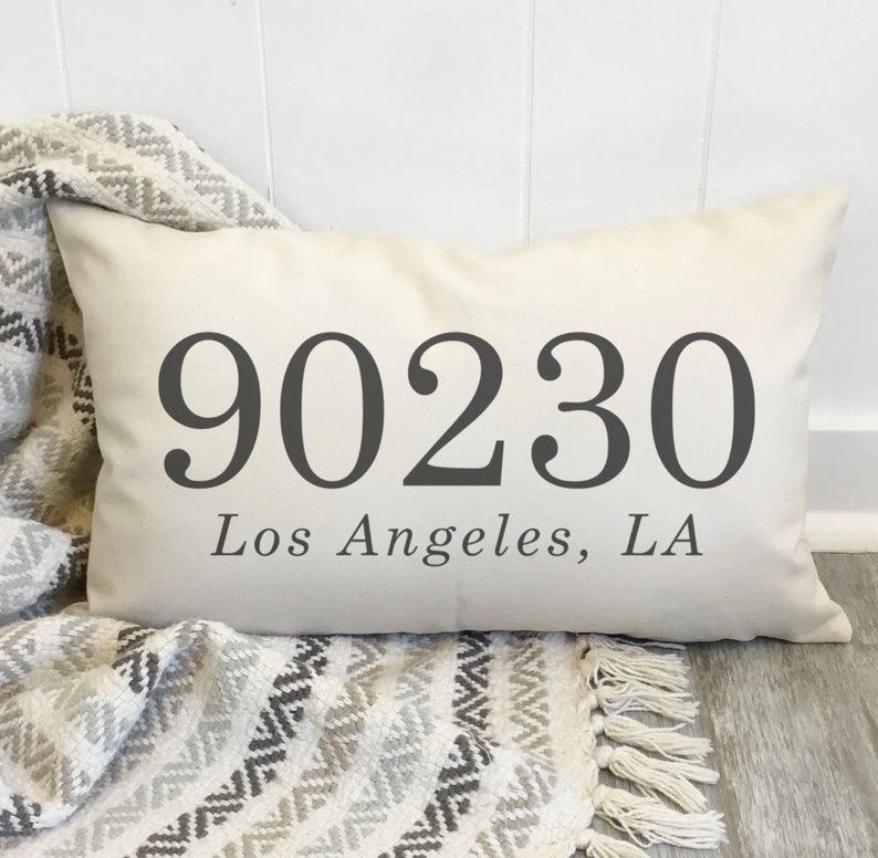 Personalized Zip Code Lumbar Pillow Case Engagement Present, Custom Cushion cover Custom Throw Pillow Decorative Housewarming gift Newlywed image 2