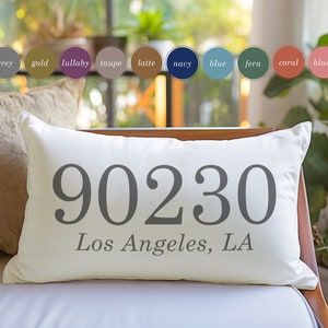 Zip Code Pillow, Housewarming gifts for Newlywed, Lumbar Pillow Cover for Family New Home Present, Custom Cushion Cover, Throw Pillow Case