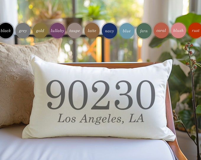Zip Code Pillow, Housewarming gifts for Newlywed, Lumbar Pillow Cover for Family New Home Present, Custom Cushion Cover, Throw Pillow Case