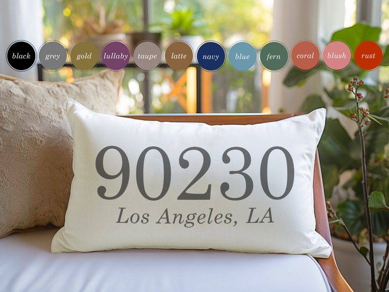 Personalized Zip Code Lumbar Pillow Case Engagement Present, Custom Cushion cover Custom Throw Pillow Decorative Housewarming gift Newlywed image 1