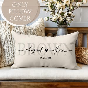 Wedding Gifts, Newlywed Gift, Engagement Gift, Personalized Pillow with Names and Established Date, Linen Pillow Cover, Gift for Couple