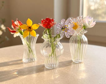 Glass Birth Flower Mom Gifts, Mini Glass Flower with Vase, Handblown Spring Flower Bouquet, Floral Desk Décor, Gift For Her, Birthday Gift