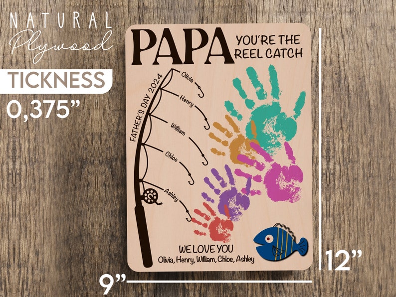 Personalized Fishing Handprint Sign for Dad, DIY Handprint Fishing Sign ...