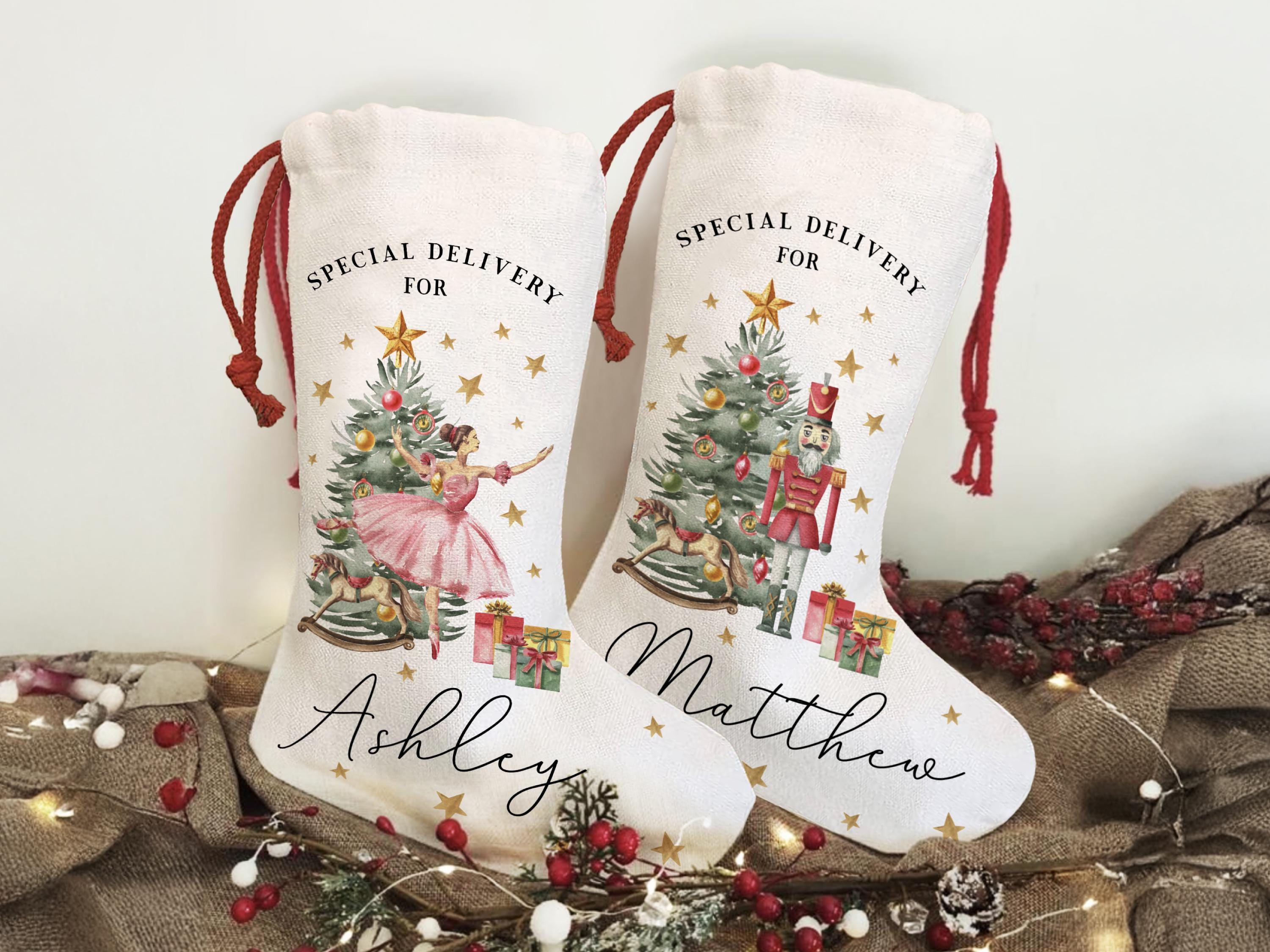Christmas Santa Stocking, Christmas Nutcracker Ballerina Reindeer Stocking for Christmas, Special Delivery Kids Stocking, Custom Stocking