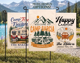 Family Name Camping Flag, Personalized Camp Name Sign, Custom Campsite Sign, Gift for Camping Theme Wedding Gifts for Newly Married Couple