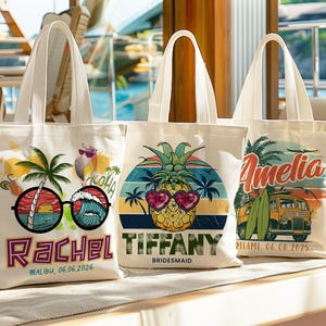 Beach Tote Bag for Girls, Custom Beach Bag, Bridesmaid Gift Bag, Bachelorette Gifts for Bridesmaid, Natural Canvas Tote Bag, Custom Tote Bag image 1