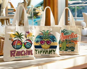 Beach Tote Bag for Girls, Custom Beach Bag, Bridesmaid Gift Bag, Bachelorette Gifts for Bridesmaid, Natural Canvas Tote Bag, Custom Tote Bag