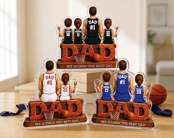 Personalized Basketball Dad Gift, We Scored The Best Dad Sign, 2D Acrylic Plaque with Kids Names, Father's Day Gift for Grandpa Husband