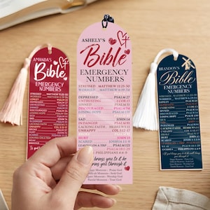 Personalized Bookmark, Bible Emergency Numbers Bookmark, Bible Verse Bookmark, Book Lover Gift, Custom Name Christian Gifts for Women Men