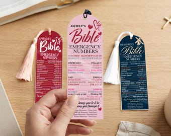 Personalized Bookmark, Bible Emergency Numbers Bookmark, Bible Verse Bookmark, Book Lover Gift, Custom Name Christian Gifts for Women Men