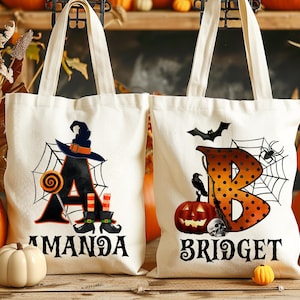 Halloween Bags for Kids, Personalized Halloween Trick Or Treat Bag, Halloween Canvas Tote Bag, Kids Halloween Bag, Halloween Candy Bag