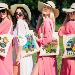Beach Tote Bag for Girls, Custom Beach Bag, Bridesmaid Gift Bag, Bachelorette Gifts for Bridesmaid, Natural Canvas Tote Bag, Custom Tote Bag image 6