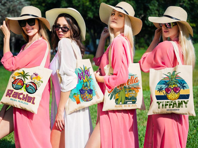 Beach Tote Bag for Girls, Custom Beach Bag, Bridesmaid Gift Bag, Bachelorette Gifts for Bridesmaid, Natural Canvas Tote Bag, Custom Tote Bag image 6