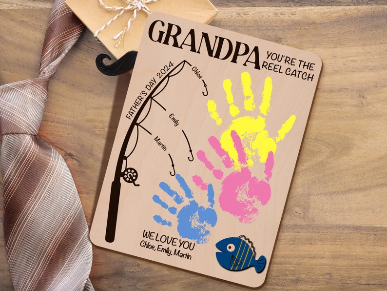 Personalized Fishing Handprint Sign for Dad, DIY Handprint Fishing Sign ...