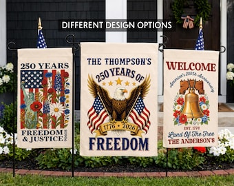 Personalized 4th of July Garden Flag, USA 250th Anniversary Patriotic Yard Decor, Custom Family Name American Yard Flag, Independence Day