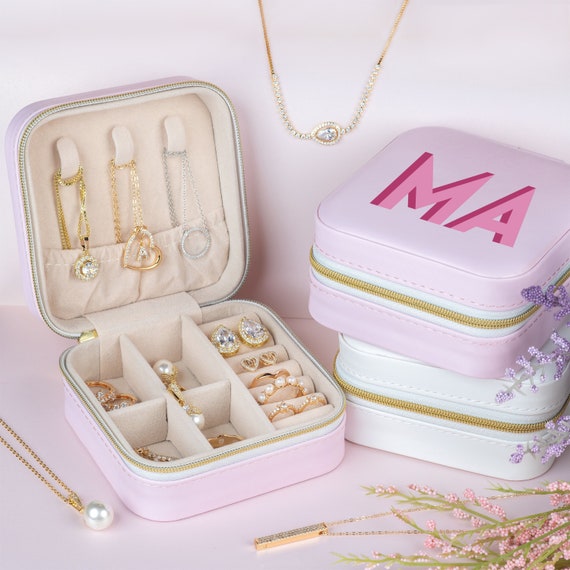 Monogrammed Travel Jewelry Organizer, Girl Jewelry Box Personalized,  Engraved Travel Jewelry Case, Travel Earring Organizer, Bridesmaid Gift 
