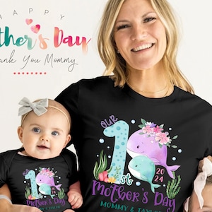 Our First Mother's Day Matching Tee Baby Onesie Custom 1st Mother's Day Shirt Baby and Mommy Set Gifts Matching Mom and Baby Bodysuit image 7