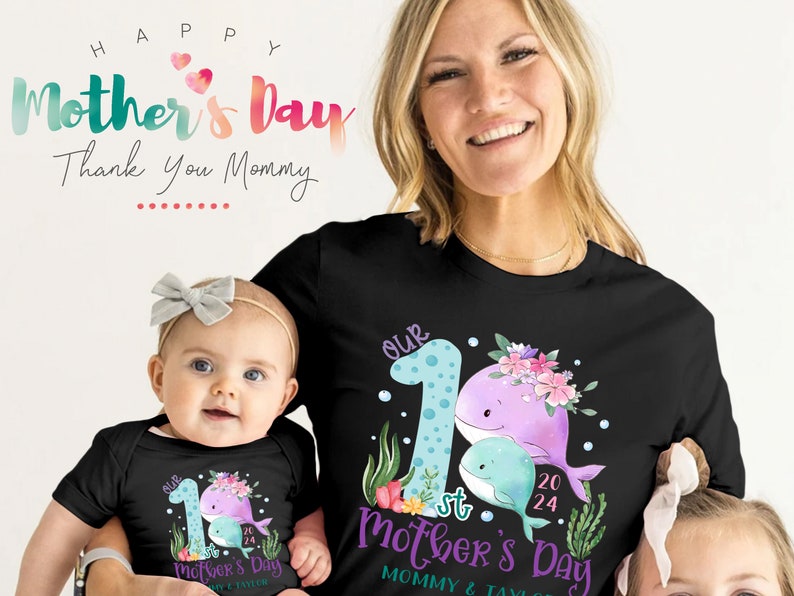 Our First Mother's Day Matching Tee Baby Onesie Custom 1st Mother's Day Shirt Baby and Mommy Set Gifts Matching Mom and Baby Bodysuit image 7