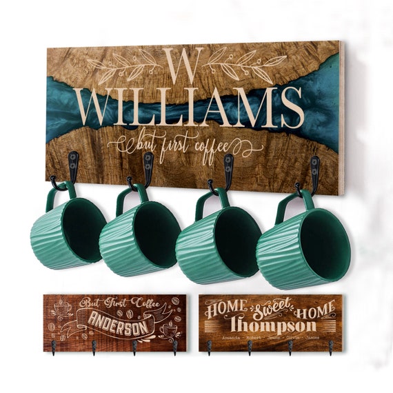 Personalized Coffee Mug Holder Gift Customized Wood Cup Rack Etsy
