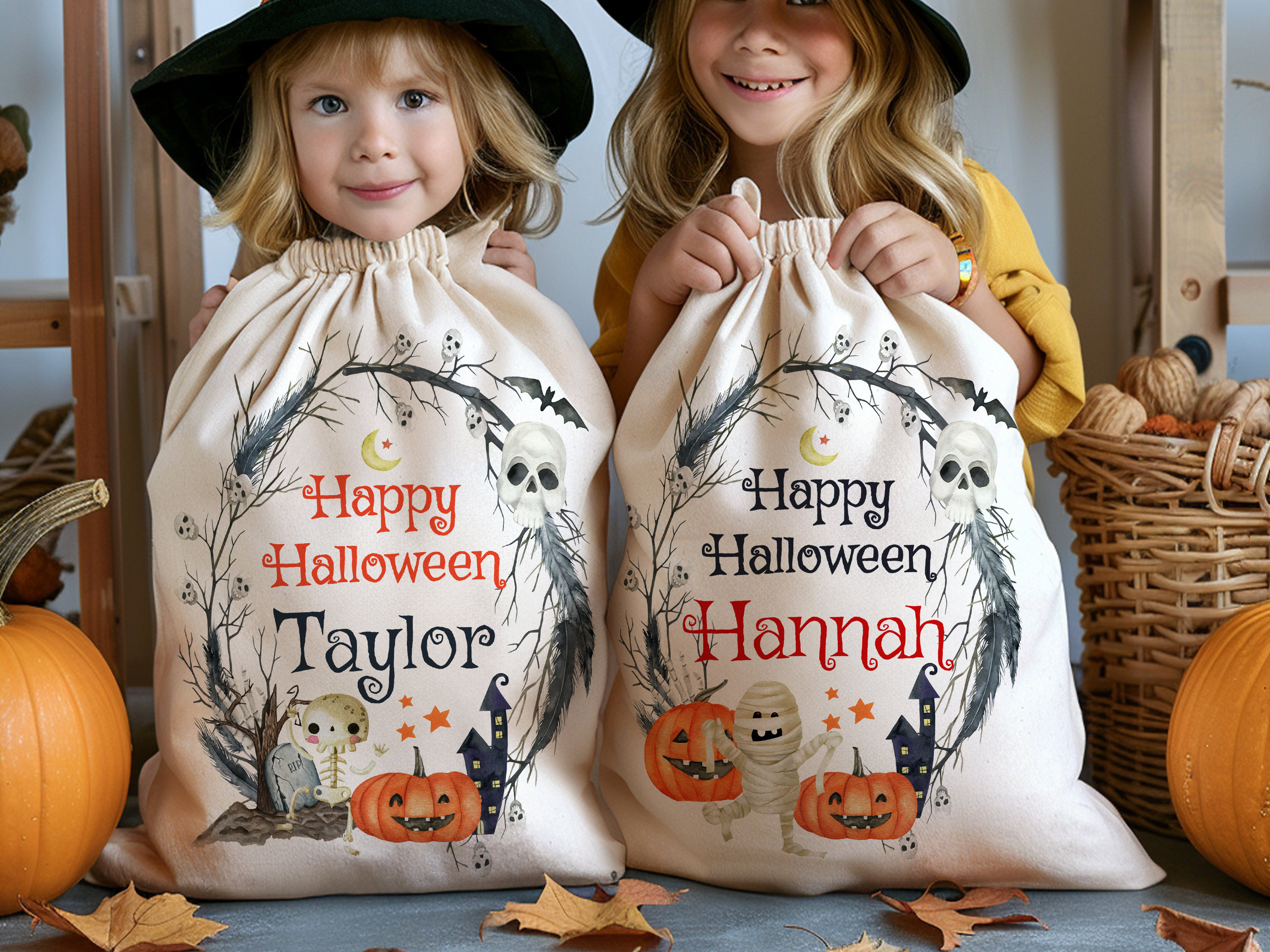 Custom Happy Halloween Bags, Kids Trick or Treat Bag, Halloween Candy Bag, Personalized Halloween Name Bag, Halloween Goodie Bag