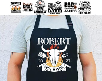 Custom Father's Day Name Apron | Gifts for Dad from daughter Son | Personalized Apron for Men Husband Dad bbq apron | Grilling Gifts for Men